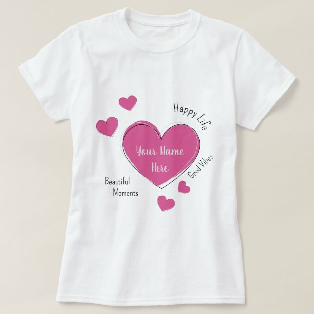 Personalized Women’s T-Shirt with Pink Heart (Design vorne)