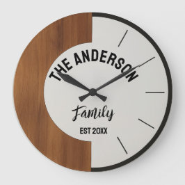 Personalized Wood warmth and charm Family Name  Große Wanduhr