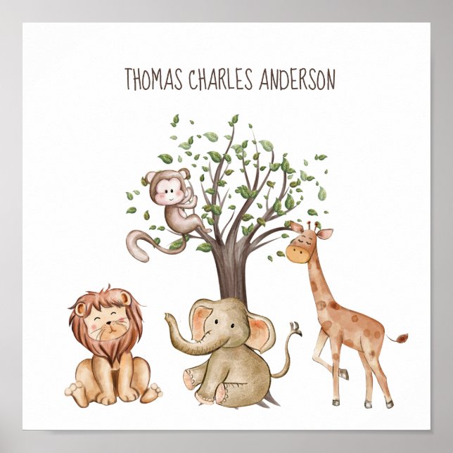 Personalized Woodland Animals Nursery Wall Art Poster (Vorne)