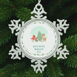 Personalized Woodland Friends Schneeflocken Zinn-Ornament
