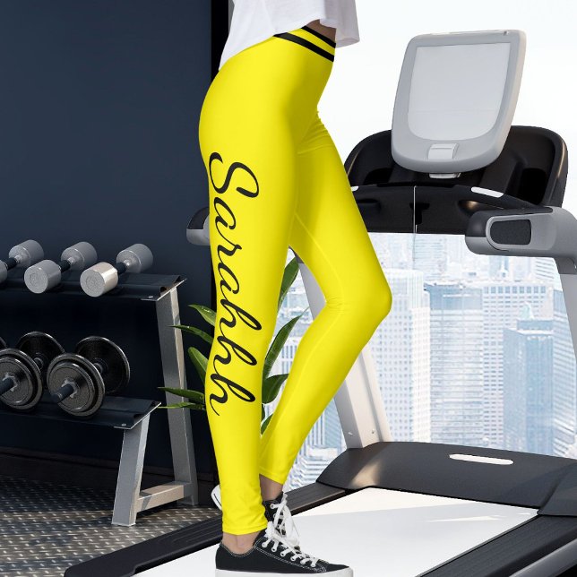 Personalized Yellow And Black Stripes Custom Name Leggings (Von Creator hochgeladen)