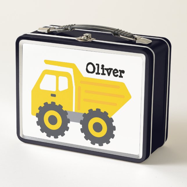 Personalized Yellow Dump Truck Metall Brotdose (Vorderseite)