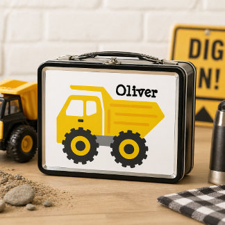 Personalized Yellow Dump Truck Metall Brotdose
