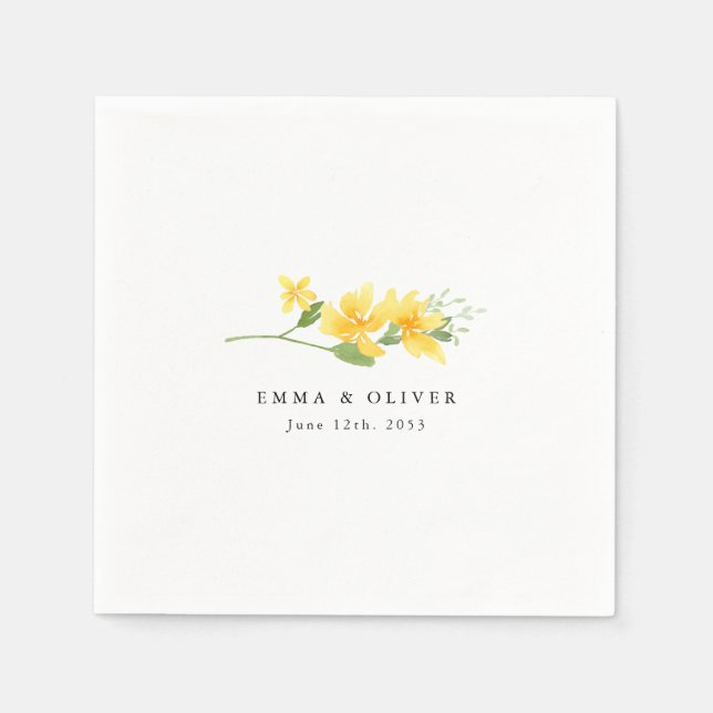 Personalized Yellow Floral Rose Wedding Napkins Serviette (Vorderseite)