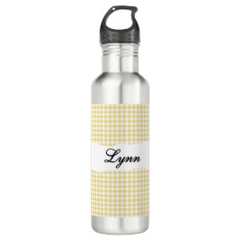 Personalized Yellow Gingham Pattern & Custom Name Edelstahlflasche