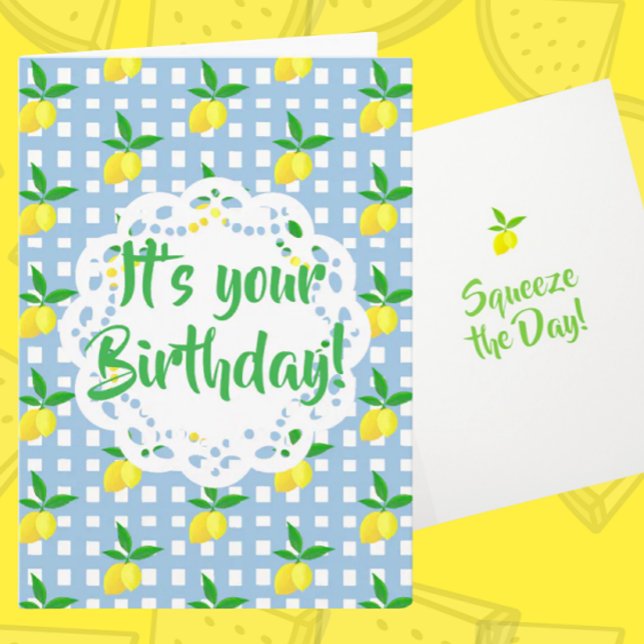 Personalized Yellow Lemons Blue White Birthday  Karte (Personalize it!)
