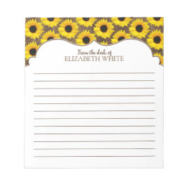 Personalized Yellow Sunflower Wood Pattern Notizblock