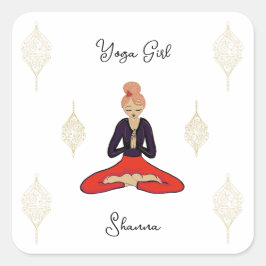 Personalized Yoga Girl Quadratischer Aufkleber