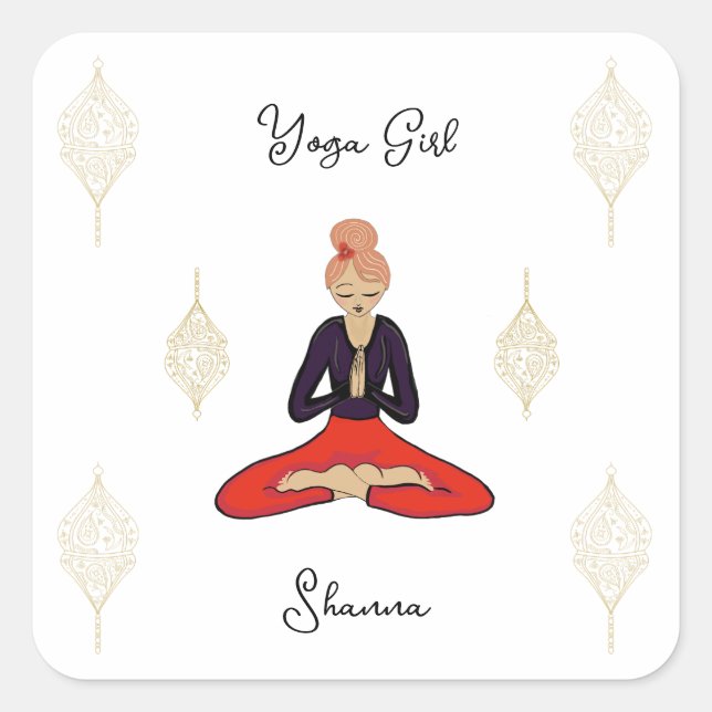 Personalized Yoga Girl Quadratischer Aufkleber (Vorderseite)