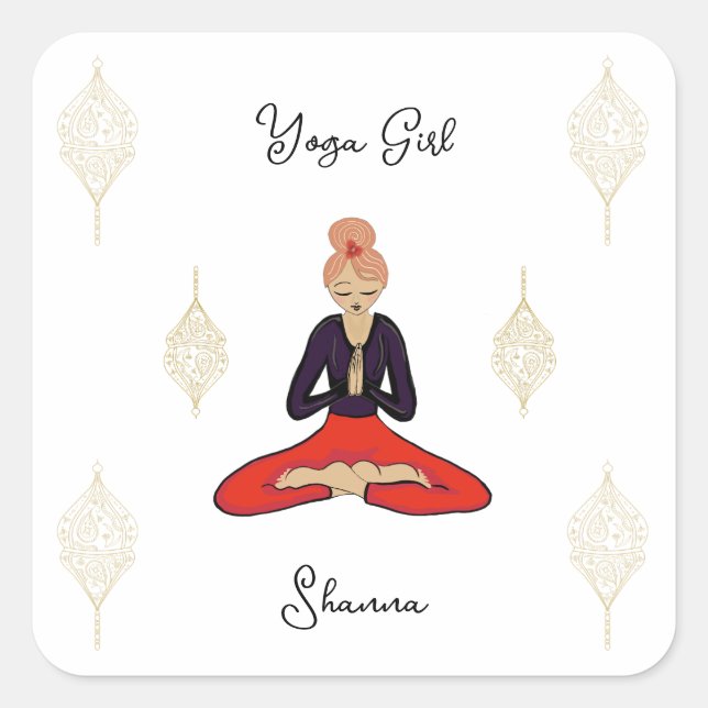 Personalized Yoga Girl Quadratischer Aufkleber (Vorderseite)