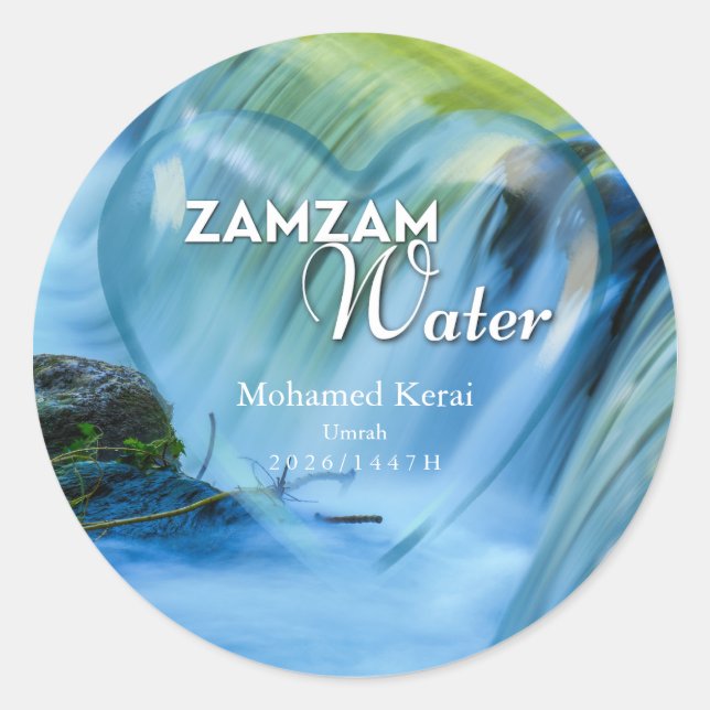 Personalized Zamzam Water Umrah & Hajj Gift Label Runder Aufkleber (Vorderseite)