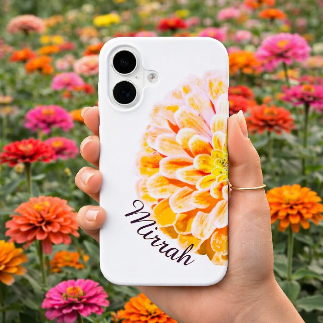 Personalized Zinnia Flower with Custom Name Floral iPhone 16 Hülle (Custom Name Floral iPhone Case)