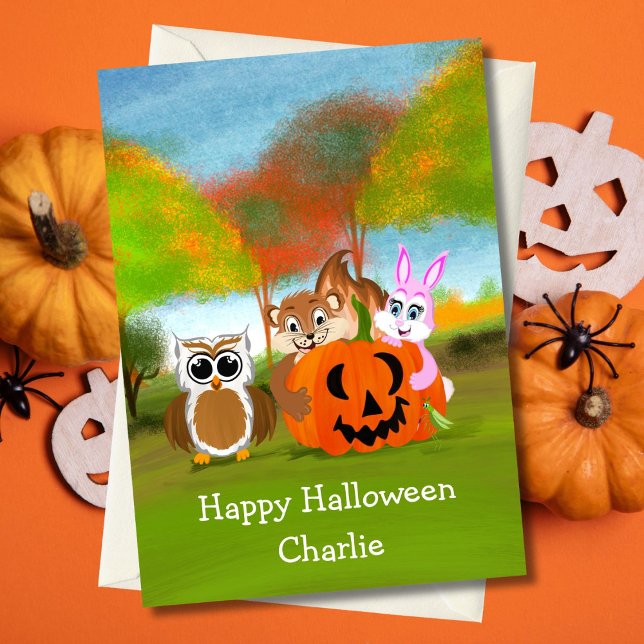 PersonalizedHappy Halloween Chipmunk, Rabbit & Owl Karte (Von Creator hochgeladen)