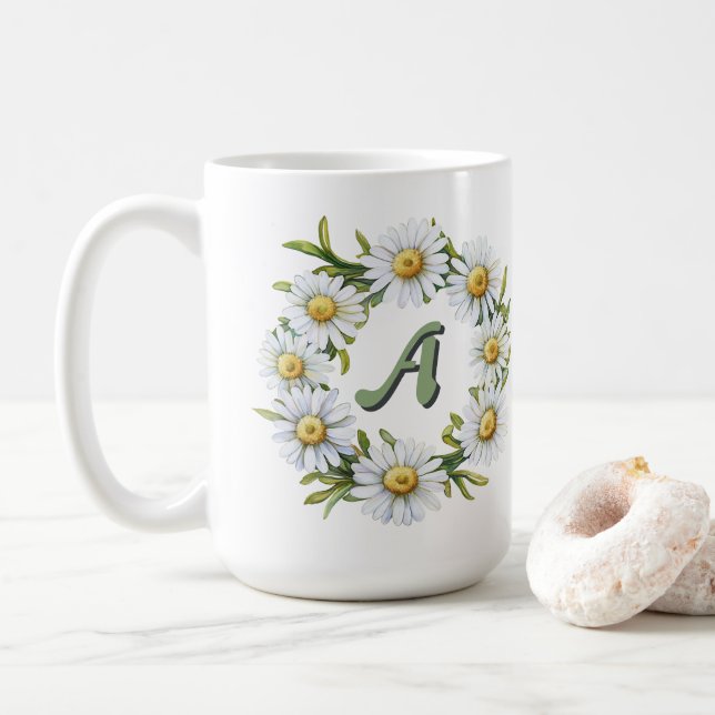 Personeller Wasserfarben-Gänseblümchen-Kranz mit i Kaffeetasse (Mit Donut)