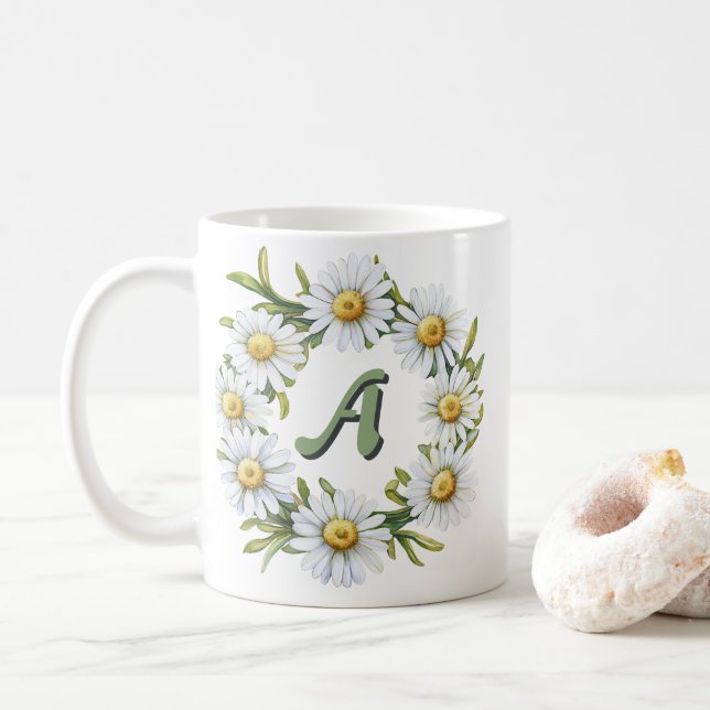 Personeller Wasserfarben-Gänseblümchen-Kranz mit i Kaffeetasse (Mit Donut)