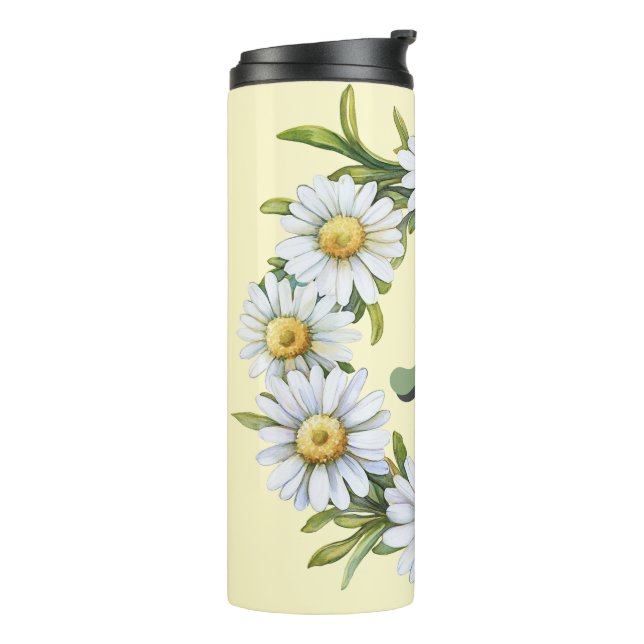 Personeller Wasserfarben-Gänseblümchen-Kranz mit i Thermosbecher (Nach links gedreht)