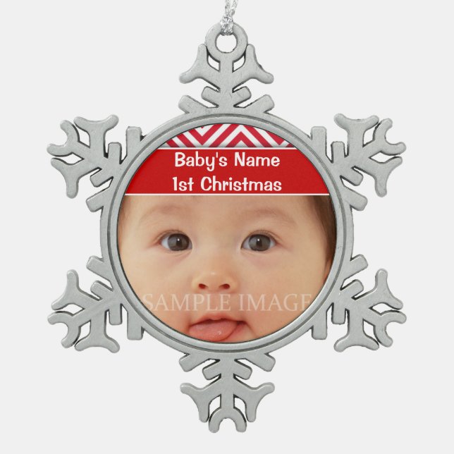 Personifizieren erstes Foto des Babys Weihnachts Schneeflocken Zinn-Ornament (Vorderseite)