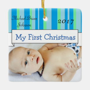 Personifizieren Sie Baby-Jungen-Foto-blaue Keramikornament