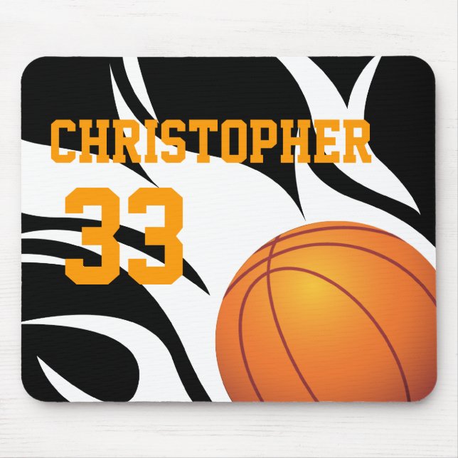 Personifizieren Sie lodernden Basketball B/W Mousepad (Vorne)