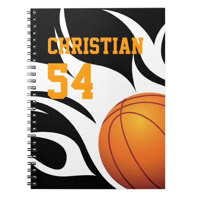 Personifizieren Sie lodernden Basketball B/W Notizblock (Vorderseite)