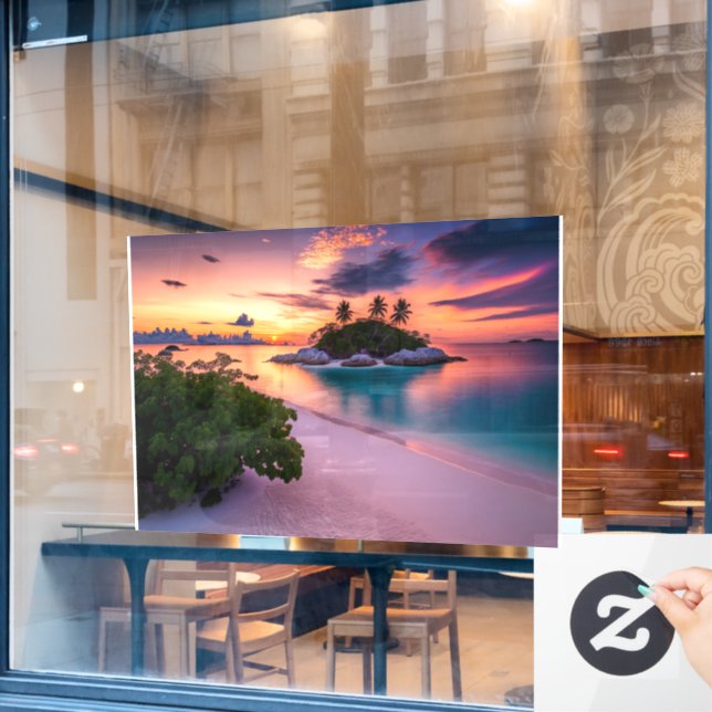 Persönlich auf Ihren eigenen Strand am Sonnenunter Fensteraufkleber (Café-Fenster)