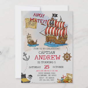 Persönliche Ahoy-Matrosen-Piratenschiff-Geburtstag Einladung