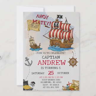 Persönliche Ahoy-Matrosen-Piratenschiff-Geburtstag Einladung