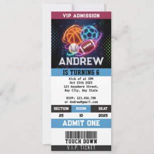 Persönliche All-Star-Sport-Ticket-Geburtstagsfeier Einladung