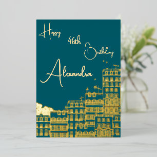 Persönliche Aquamarin- & Goldkarte mit Namen und A Folieneinladung