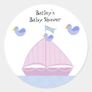 Persönliche Babyparty mit rosa Segelboot Runder Aufkleber