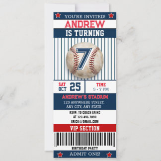 Persönliche Baseball-Sport-Ticket-Style für Jungen Einladung