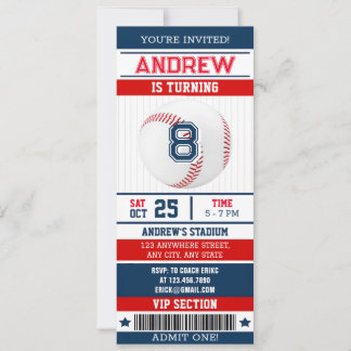 Persönliche Baseball-Sportticket-Style für Jungen Einladung