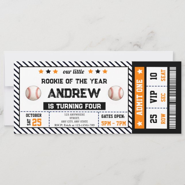 Persönliche Baseball-Ticket-Geburtstags-Einladung Einladung (Vorderseite)