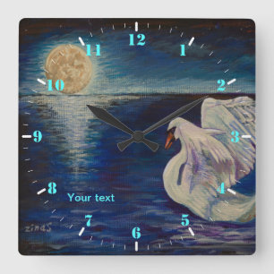 Persönliche Begegnung mit Swan im See am Vollmond Quadratische Wanduhr