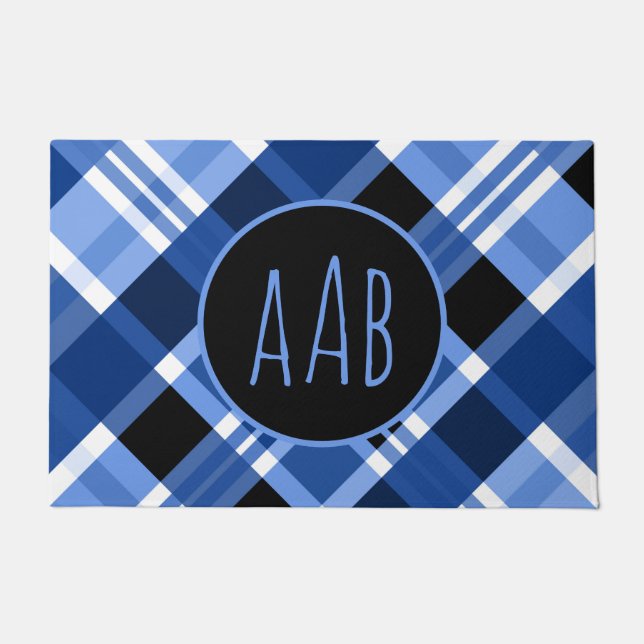 Persönliche Begrüßung von Monogram Blue Kariert Cl Fußmatte (Vorderseite)