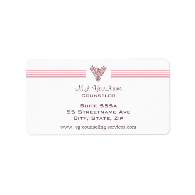 Persönliche Beratung Luxusstreifen und rosa Phoeni Adressaufkleber (Vorne)