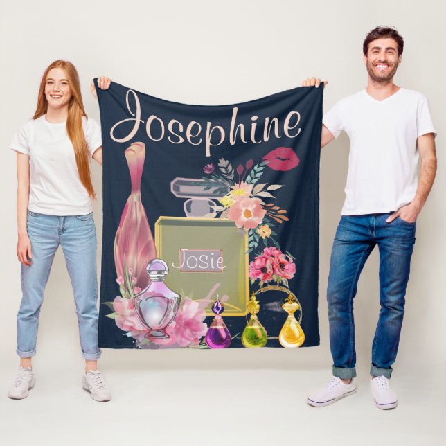 Persönliche Bezeichnung Parfüms Flaschen Pink Flor Fleecedecke (Beispiel)