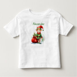 Persönliche Bezeichnung Weihnachtself mit Sack von Kleinkind T-shirt