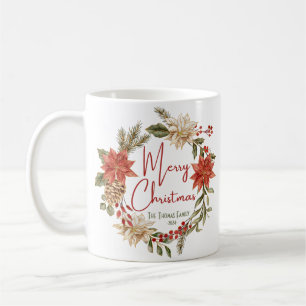 Persönliche elegante Weihnachtsgrüße floral Kaffeetasse