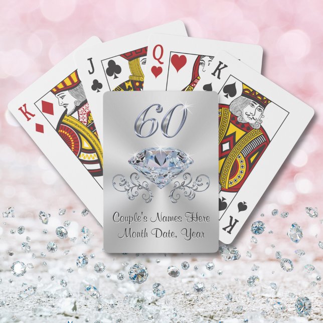 Persönliche Fans des Diamanten-Jubiläums Spielkarten (Cheap 60th anniversary gifts. Personalize, 60th wedding anniversary favor ideas. 60 year anniversary)