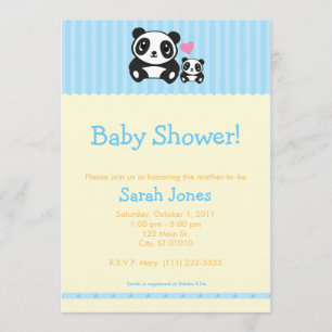 Persönliche Foto-Panda-Baby-Dusche - Blau u. Einladung