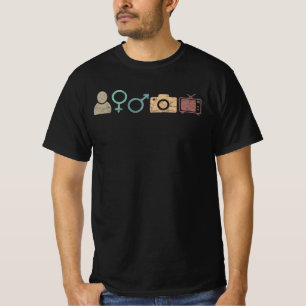 Persönliche Frau Mann Kamera TV Symbol und Symbol T-Shirt