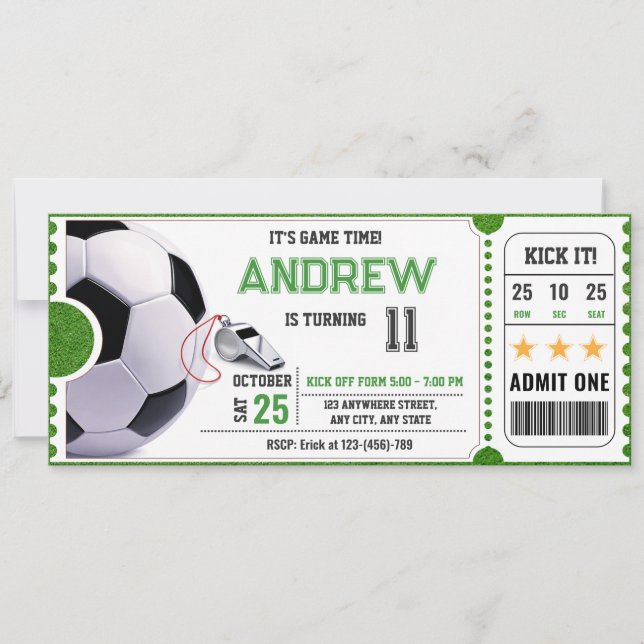 Persönliche Fußballspiel-Ticket-Party Einladung (Vorderseite)