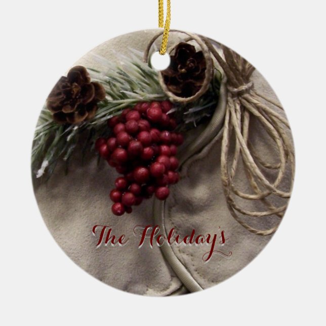 Persönliche Gestaltung der Berries und Pinecones Keramik Ornament (Vorne)