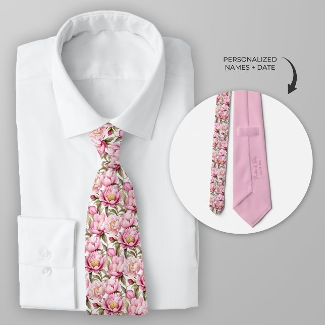 Persönliche Gestaltung der Wasserfarbe Rosa Peony Krawatte (Personalized Peony wedding themed necktie)