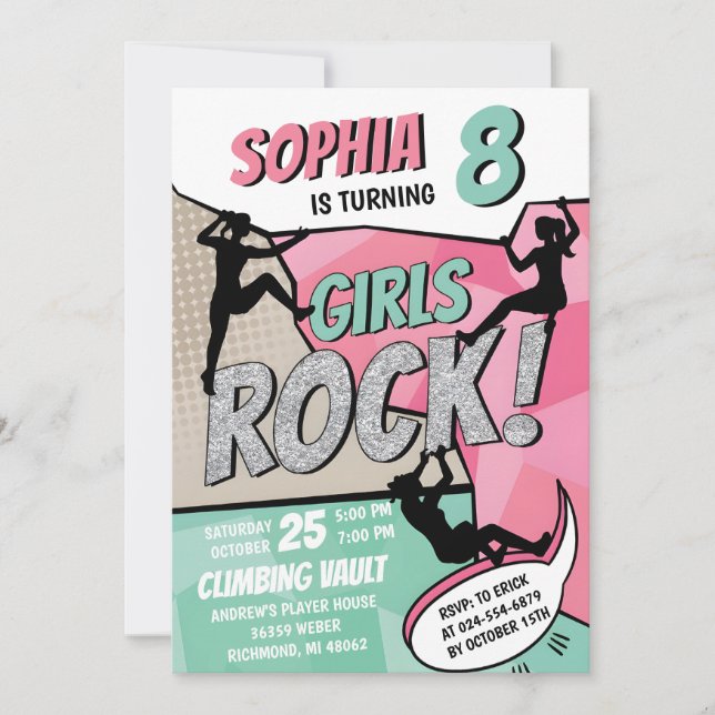 Persönliche Girls Rock Klettern Geburtstag Einladu Einladung (Vorderseite)