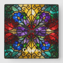 Persönliche Glaswanduhr mit Buntglas-Design