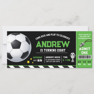 Persönliche grüne moderne Fußball-Ticket-Geburtsta Einladung