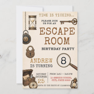Persönliche Kinder-Escape-Room-Geburtstagsfeier Einladung