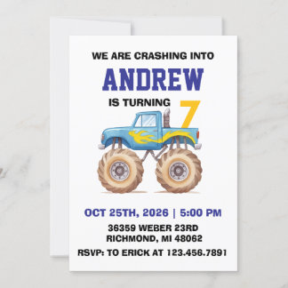 Persönliche Monster Truck Geburtstagsparty für Jun Einladung